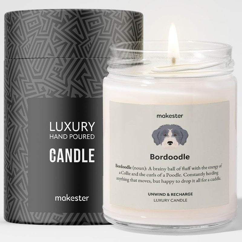 Bordoodle Gifts - Luxury Soy Wax Candle - Vanilla, Jasmine, Sugared Almond - Makester